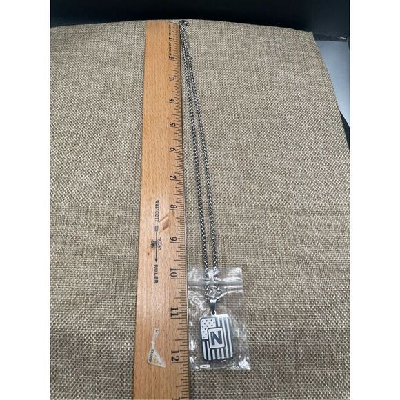 Initial Mens DogTag Necklace Patriotic Initial is N  Unisex Silver Tone - Picture 3 of 6